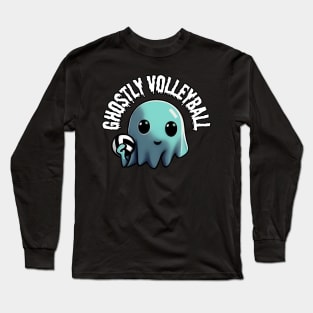 A cute ghost playing Volleyball: The Enchanting Game of Ghostly Volleyball, Halloween Long Sleeve T-Shirt